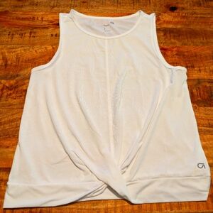 White GAP FIT tank top with twist accent at waisted.